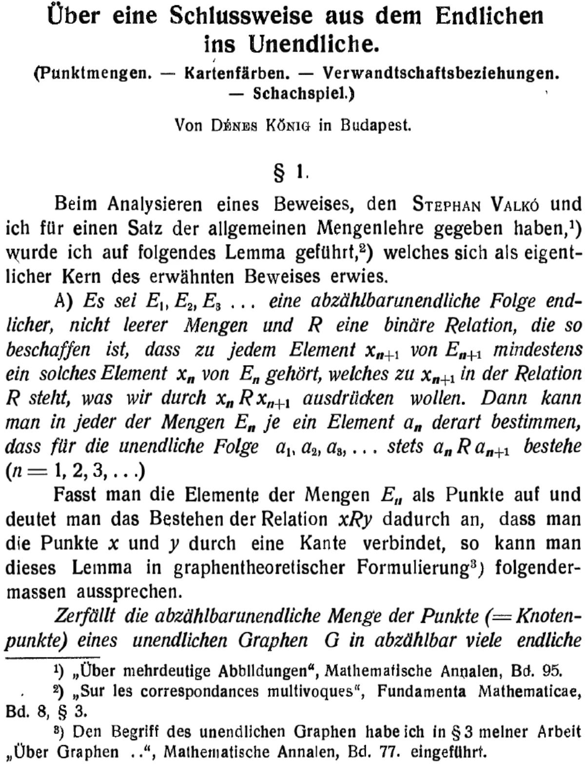 The first printed page of a 1927 German mathematics paper, showing its title, subtitle, author line and opening paragraph.